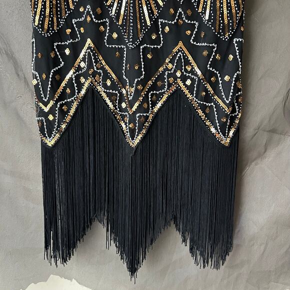 Unbranded Gold and Black Beaded Flapper Dress Size Large - Picture 9 of 9